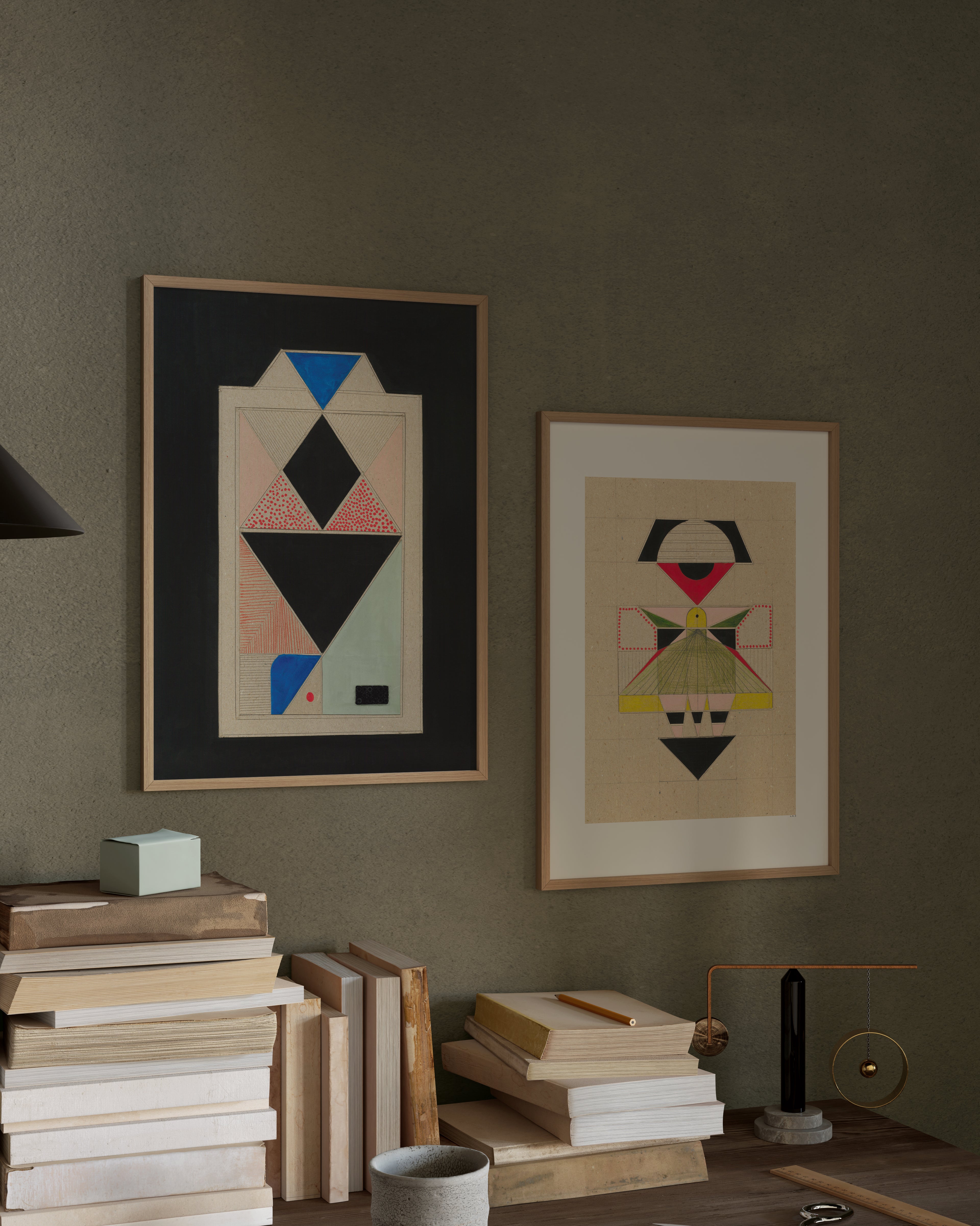 Modern Geisha Geometry poster on wall - cardboard inspired